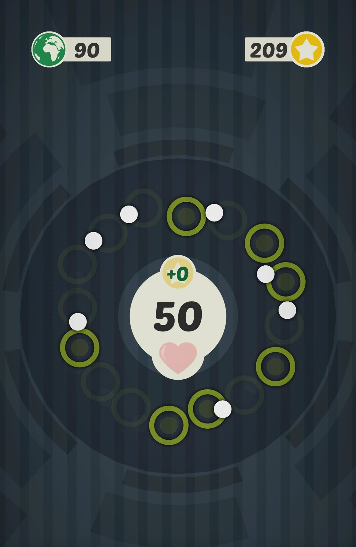 Overlap gameplay — white pieces landing inside a ring of green targets